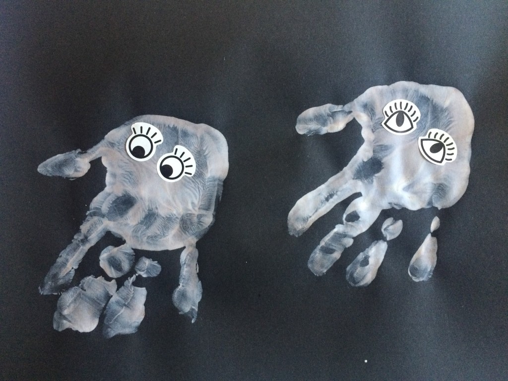 hand print ghosts - treading on lego