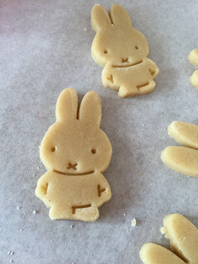 Miffy cookies on a baking tray