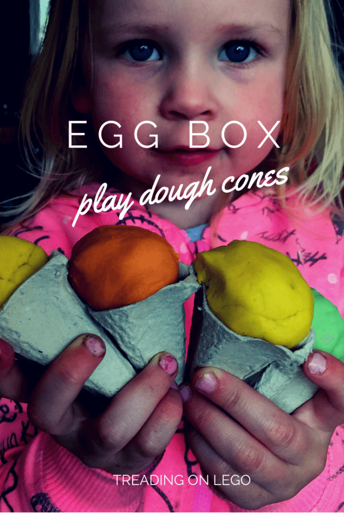 Egg box play dough cones - treading on lego