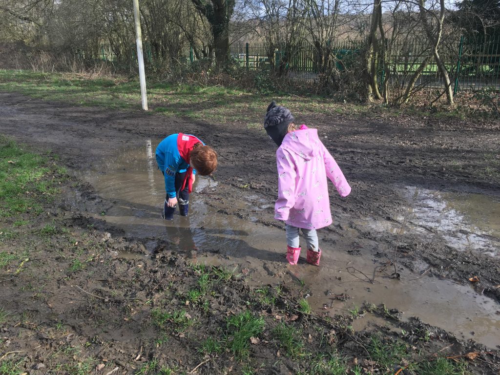 splashing in puddles
